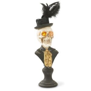 K&K 18 INCH HALLOWEEN SKELETON MAN BUST W/LED EYES ON PEDESTAL BRAND NEW